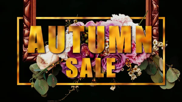 Autumn Sale Digital Poster Banner Advertising Black Background Frame Colorful — Stock Photo, Image