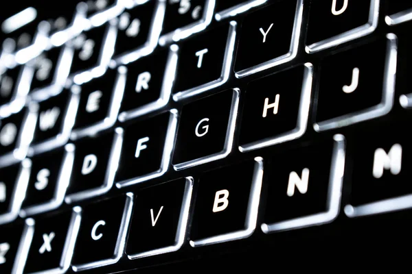 Closeup Laptop Keyboard Illumination Backlit Keyboard — Stock Photo, Image