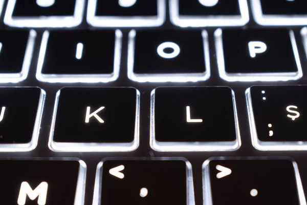 Closeup Laptop Keyboard Illumination Backlit Keyboard — Stock Photo, Image