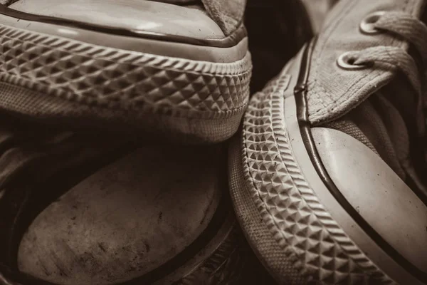 Old Shoes Brown Wood Background — Stock Photo, Image