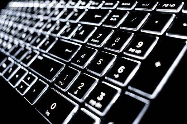 Closeup Laptop Keyboard Illumination Backlit Keyboard — Stock Photo, Image