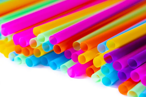 Colored Plastic Drinking Straws White Background — Stock Photo, Image
