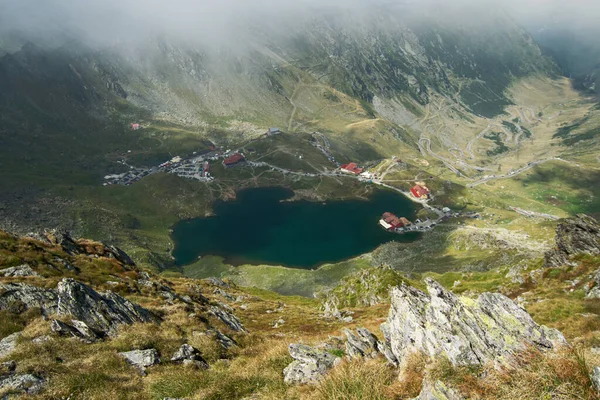 Panorama Con Blea Lac Con Reflejo Las Montañas — Foto de Stock