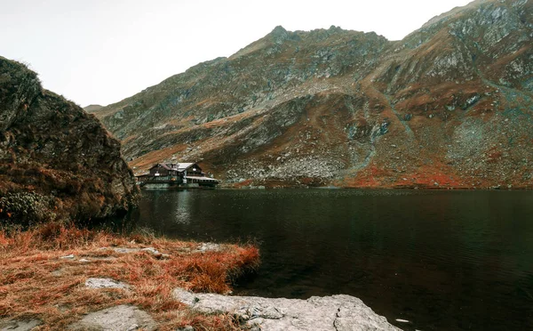 Panorama Con Blea Lac Con Reflejo Las Montañas — Foto de Stock