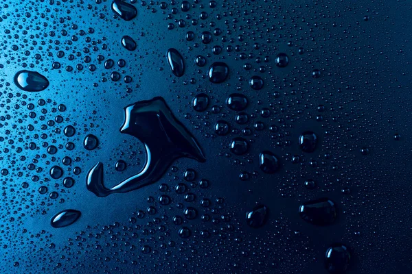 Gotas Agua Sobre Fondo Textura Vidrio Azul — Foto de Stock