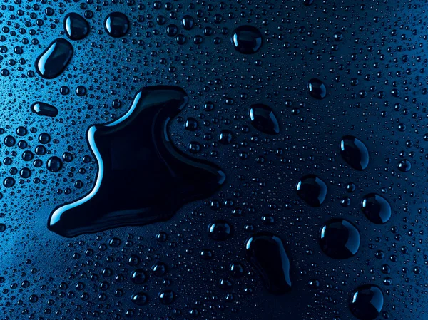 Gotas Água Fundo Textura Vidro Azul — Fotografia de Stock