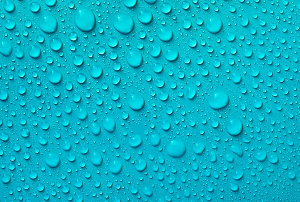 Gotas Agua Sobre Fondo Textura Vidrio Azul —  Fotos de Stock