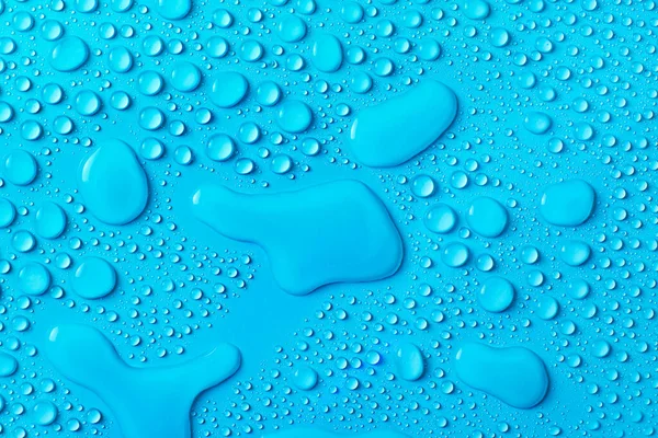 Gotas Agua Sobre Fondo Textura Vidrio Azul —  Fotos de Stock