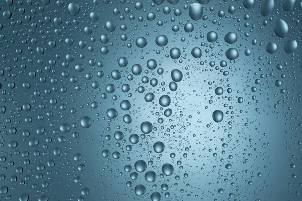 Gotas Agua Sobre Fondo Textura Vidrio Azul —  Fotos de Stock