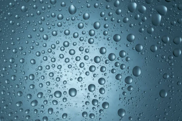 Gotas Agua Sobre Fondo Textura Vidrio Azul —  Fotos de Stock