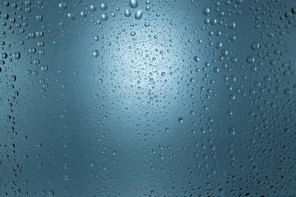 Gotas Água Fundo Textura Vidro Azul — Fotografia de Stock