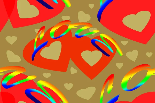 Nahtloses Muster Aus Regenbogenwörtern Love Roten Und Goldenen Herzen Auf — Stockfoto