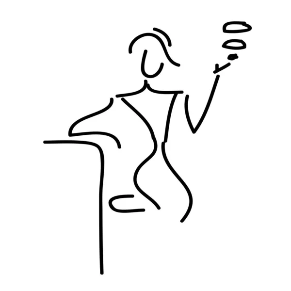 Dibujo Lineal Una Mujer Humeante Cerca Del Mostrador Del Bar —  Fotos de Stock