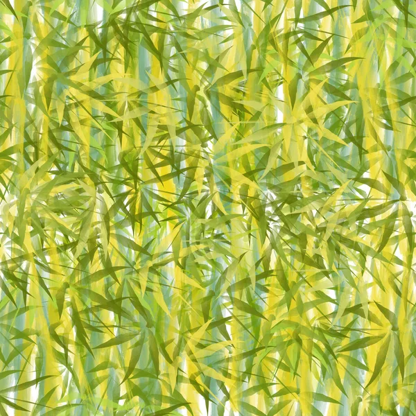 Бесшовный Цветочный Узор Стеблей Листьев Бамбука Желтый Зеленый Белом Стиль — стоковое фото