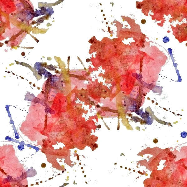 Bezproblémové Abstraktní Vzor Akvarelových Skvrn Teček Čar Růžová Červená Modrá — Stock fotografie