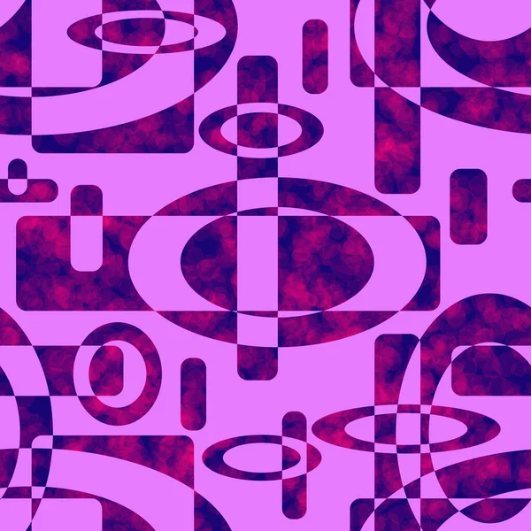 Безшовний Візерунок Різнокольорових Геометричних Елементів Сині Фігури Рожевими Плямами Фіолетовому — стокове фото