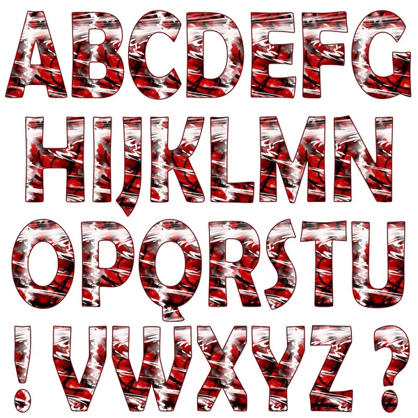 拉丁字母一组用拉丁字母 感叹号和问号组成的结构大写字母 红黑白相间的质感白色背景上的孤立字母 基于柏林无Fb Demi — 图库照片