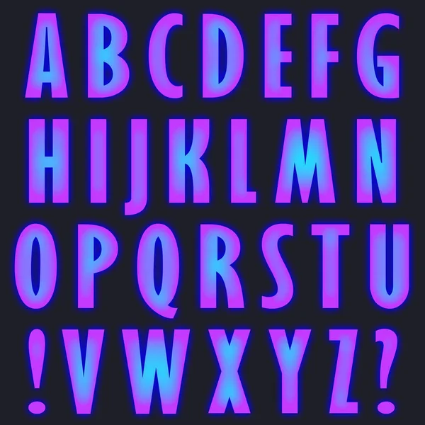 拉丁文大写字母 感叹号和疑问号的大写字母 基于Gill Sans Ext Condensed Bold 暗蓝色背景上的霓虹灯粉红色 蓝色孤立字母 — 图库照片
