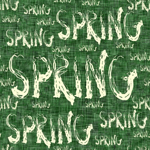 Seamless Spring Pattern Light Word Spring Written Brush Green Background — Stock Photo, Image
