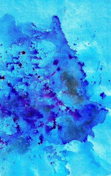 Akvarelové Skvrny Skvrny Skvrny Bílém Papíru Různé Odstíny Tyrkysové Modré — Stock fotografie
