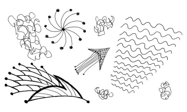 Conjunto Raster Elementos Decorativos Isolados Doodles Linhas Onduladas Setas Desenhadas — Fotografia de Stock