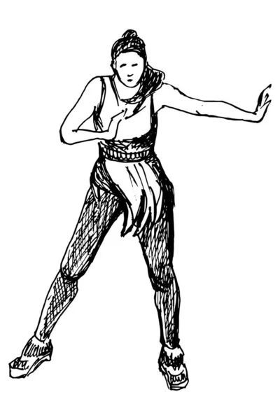 Κορίτσι Ρούχα Που Χορεύει Μοντέρνο Χορό Σκληρό Γραμμικό Σκίτσο Μαύρο — Διανυσματικό Αρχείο