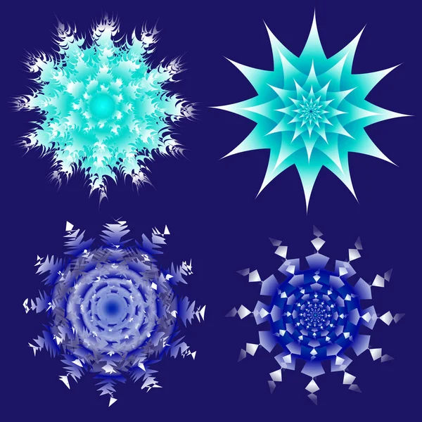 Conjunto Vectorial Cuatro Copos Nieve Elementos Aislados Blanco Azul Blanco — Vector de stock