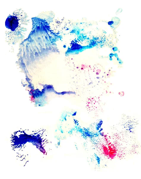 Akvarelové Skvrny Skvrny Kapky Bílém Papíru Různé Odstíny Šedé Modré — Stock fotografie