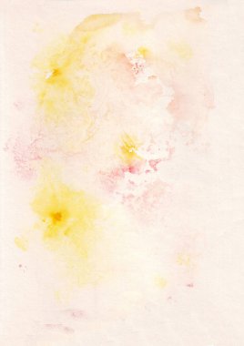 Suluboya lekeleri, lekeler ve beyaz kağıda damlalar. Kırmızının, pembenin, sarısının çeşitli tonlarında.