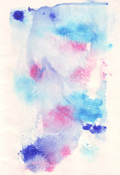 Watercolor stains, blots and drips on white paper. Various shades of gray, blue, pink.