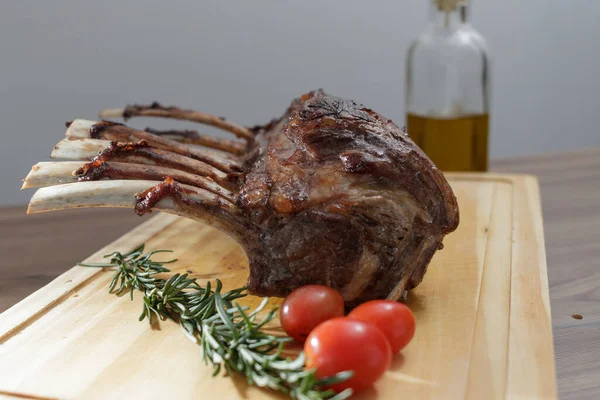 Oven Roasted Lamb Rib Rosemary Olive Oil Ready Eat Cherry — Stock Photo, Image