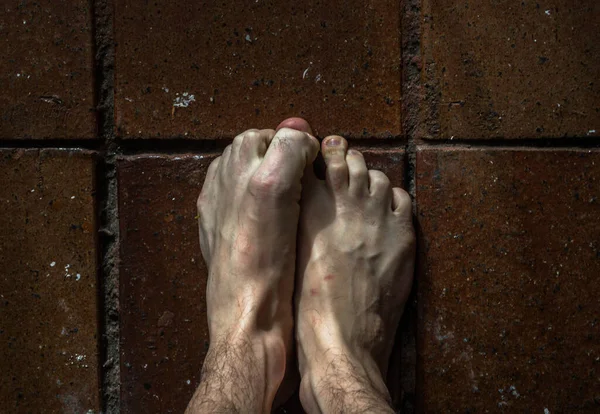 White feet together in a red background