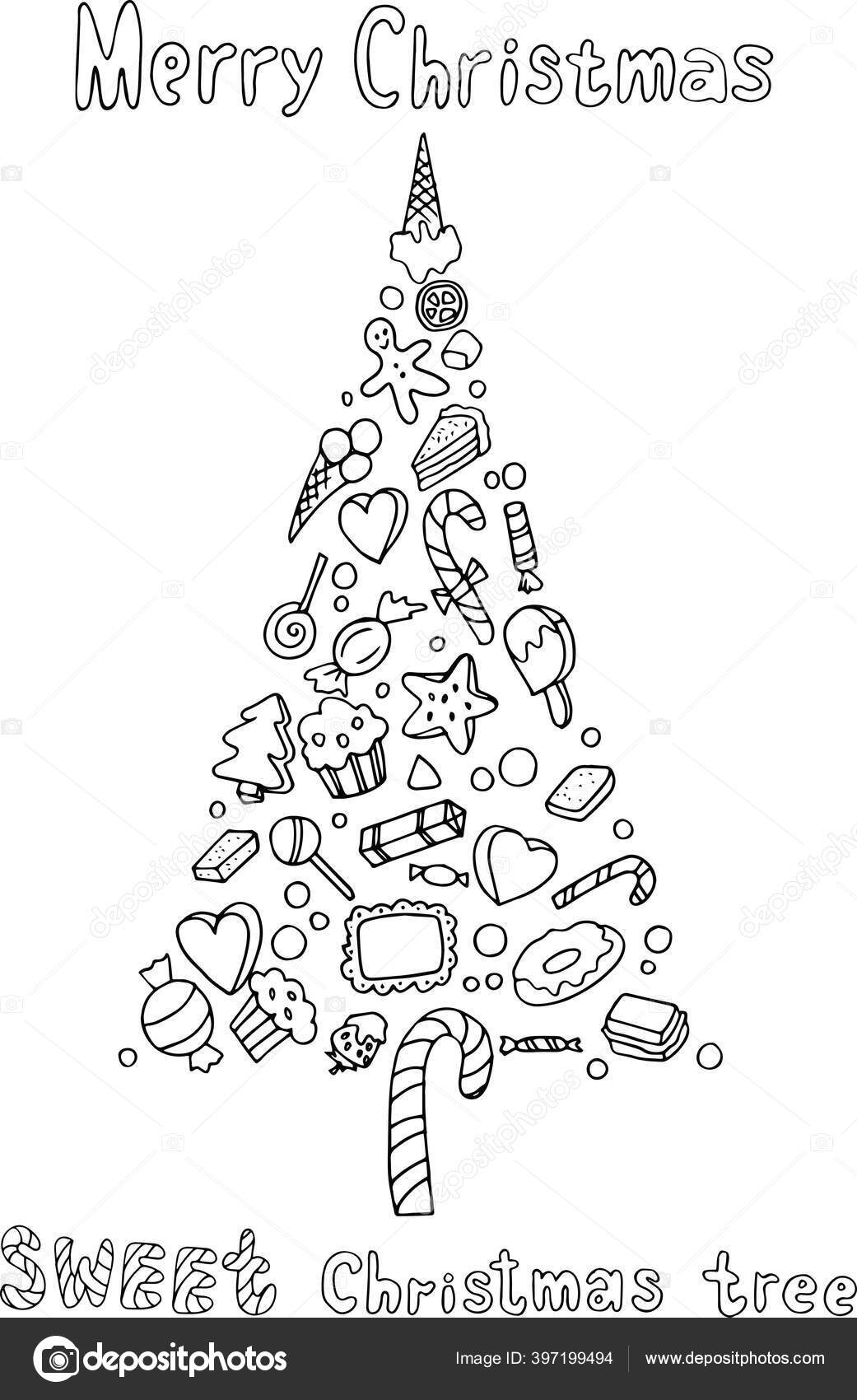 Pohon Natal Terbuat Dari Sweets Coloring Warna Gambar Tangan