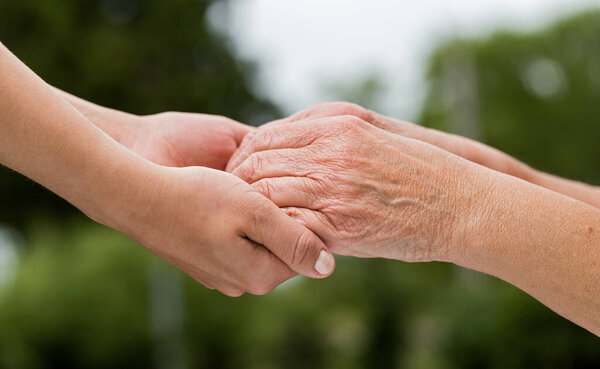 The helping hands for elderly home care outdoors