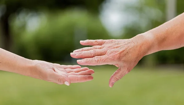 Mani Aiuto Assistenza Domiciliare Anziani All Aperto — Foto Stock