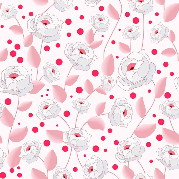 Kusursuz beyaz ve gri şakayık desenleri ve açık arkaplanda pembe yapraklar. Kumaş, tekstil, hediye paketleme tasarımı ve reklam da dahil her türlü basılı materyal için harika..