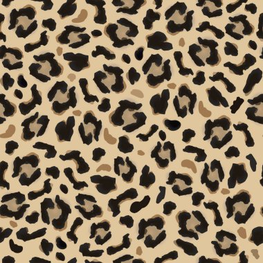 Koyu ve açık kahverengi lekeler leopar kürkünü taklit ediyor. Güzel bir arka plan modeli, kumaşlar, tekstil ürünleri, hediye paketleme tasarımları, promosyon ürünleri dahil tüm basılı ürünler için harika..