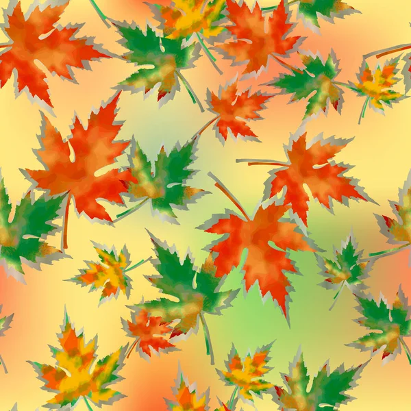 Nahtloses Muster Herbstlicher Ahornblätter Auf Farbig Geflecktem Hintergrund Gesättigte Orange — Stockvektor