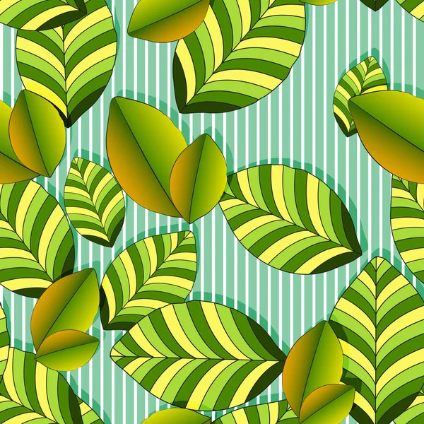 녹색과 노란색의 커다란 줄무늬가 줄무늬가 배경에 식물성 패턴입니다 인쇄물 광고등을 — 스톡 벡터