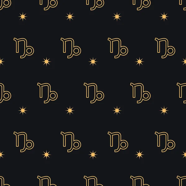Zodiac Bezešvé Zlatý Vzor Opakující Znak Capricornus Hvězdami Černém Pozadí — Stockový vektor