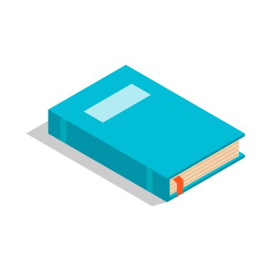 Beyaz arkaplandaki gölgeli vektör izometrik kitap. Tasarım, bilgi, poster, pankart ve oyun için basit mavi çalışma kitabı simgesi.