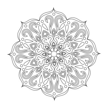 Boyama kitabı için vektör mandala. Dekoratif elementlerle izole edilmiş yuvarlak desen. Tasarım, illüstrasyon ve oyunlar için dekorasyon.