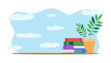 Yığınla kitap izole edilmiş vektör çizimi. Akademik ve okul bilgisi sembolleri. Düz kitap varyasyonları.