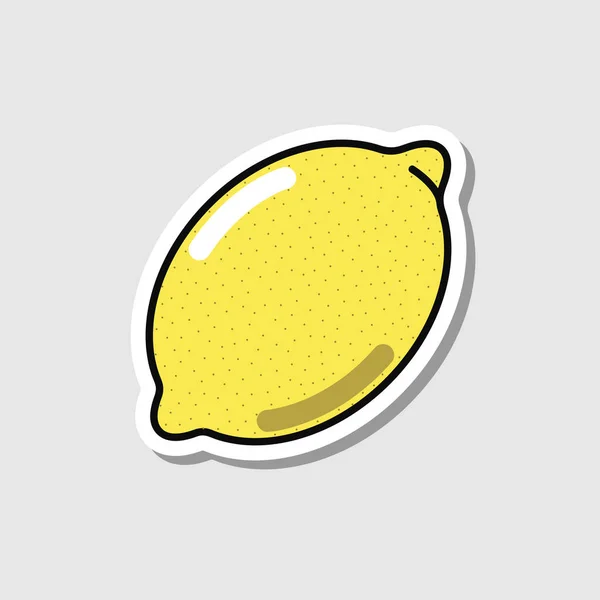 Sticker Vectoriel Citron Style Dessin Animé Fruits Isolés Avec Ombre — Image vectorielle