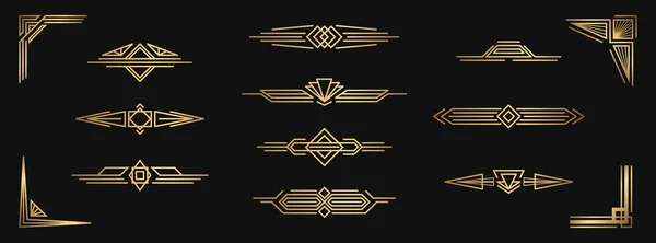 Altın dekoratif elementler seti. Tasarım için izole sanat deco çerçeveleri ve sınırlar