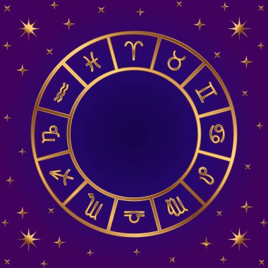 Yıldız falı dairesi. Zodiac çerçeve söylüyor. 12 sembol. Koç, boğa, ikiz, kanser, aslan, başak, terazi, akrep, yay, oğlak, akvaryum, balık.
