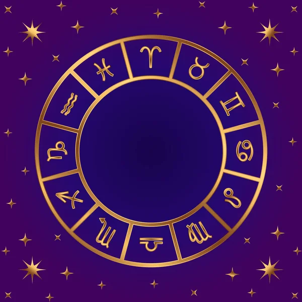 Horoskop Koło Zodiak Śpiewa Ramę Symboli Baran Taurus Gemini Rak — Wektor stockowy