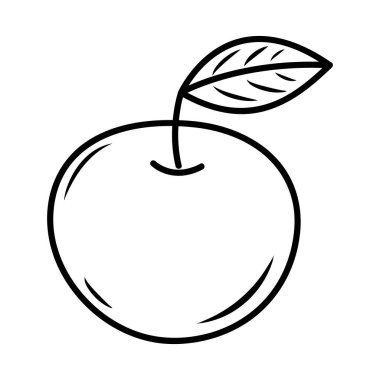 Vektör çizgisi, elma ikonu. Çizgi film tarzında izole edilmiş meyve silueti. Renklendirme için meyve piktogramı