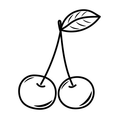 Vektör çizgisi kiraz ikonu. Çizgi film tarzında izole edilmiş dut silueti. Renklendirme için meyve piktogramı