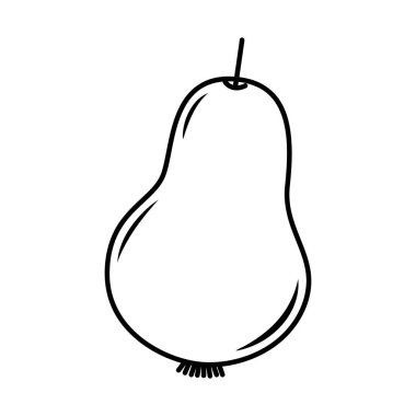 Vektör çizgisi armut simgesi. Çizgi film tarzında izole edilmiş meyve silueti. Renklendirme için meyve piktogramı